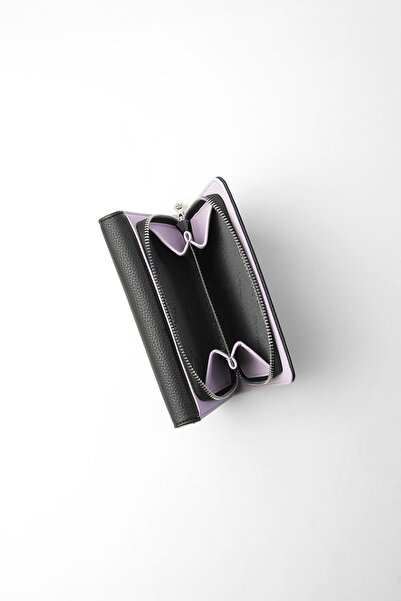 CENGİZ PAKEL Medium Size Magnetic Women's Wallet/Portfolio – 65302 - Black/Lilac