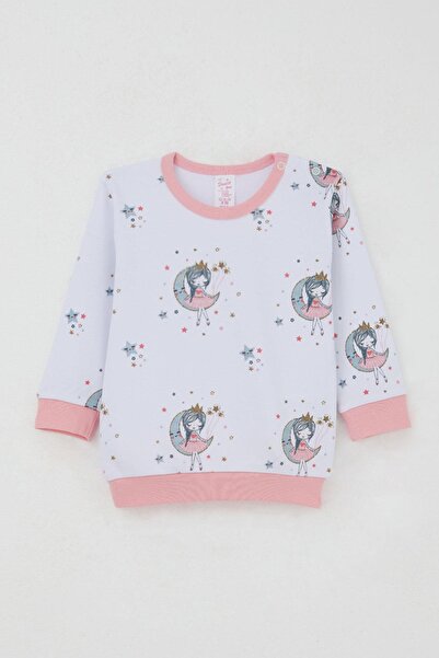 Breeze Baby Girl Tracksuit Set with Shoulder Patches, Dreamy Girl Patterned, 4 Months-1 Year Old, White