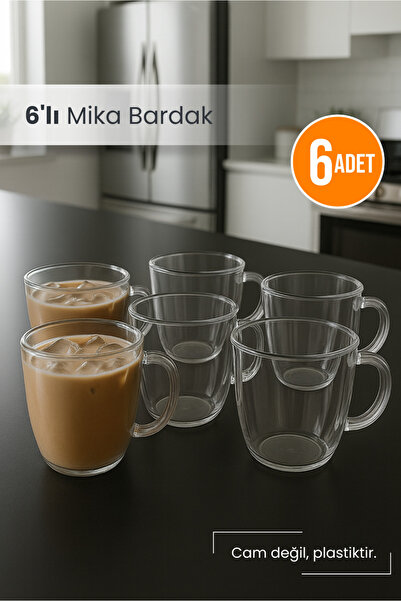 Orvila Set of 6 Transparent Mica Cups with Handles Mica Cup Set
