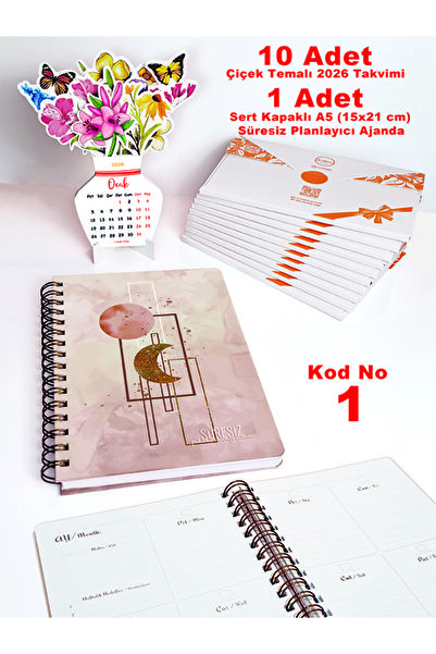 ArtNots 2026 Çiçekli Masa Takvimi ve Sert Kapaklı A5 (15x21cm) Planlayıcı Ajanda