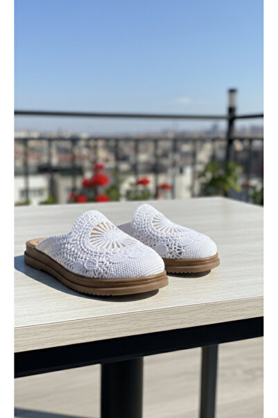 Hızlı Al Orthopedic Sole Closed Lace-Embroidered Mesh 4 Season Home and Outdoor Slippers