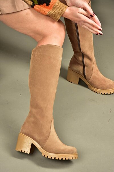 Fox Shoes R654047702 Tan/Brown Genuine Leather Suede Thick Heeled Women's Boots