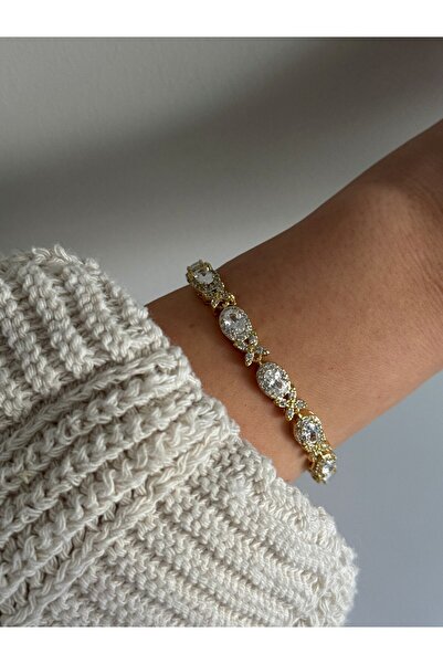 Owentis Çelik Gold Kuyumcu İşçilikli Full Taşlı Bologna Bileklik -kararma yap...