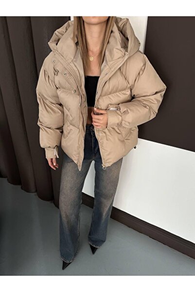 Ekim Store Palton puf cu buzunar cu glugă