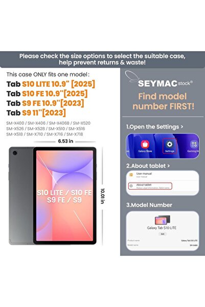 SEYMAC stock Case for Samsung Galaxy Tab S10 Lite / S10 FE / S9 / S9 FE (Black)