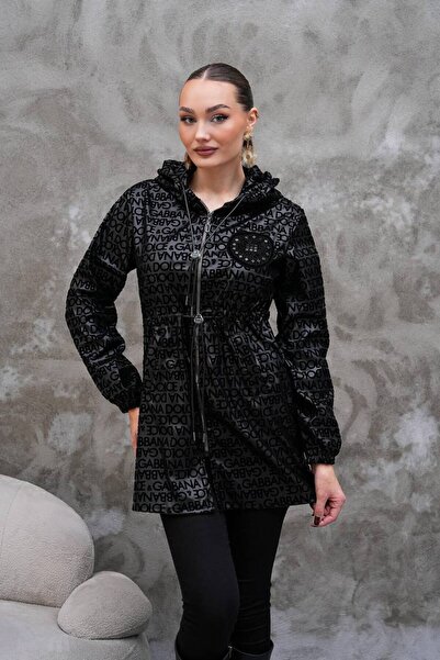 KÜBRA Premium Patterned Hooded Coat – Stone Embroidered Detail