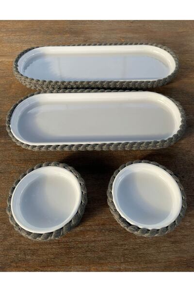 Home Inn Home Textile 4-Piece Melamine Wicker Look Serving and Presentation Set – for Stylish Table Presentations - Gray