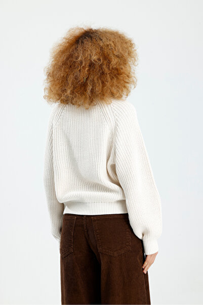 Figo Round Neck Raglan Sleeve Ribbed Knitwear Sweater