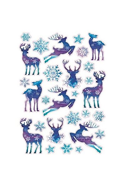 Decoratiunicreative Set stickere de iarna cu fulgi si reni, 25 x 14 cm