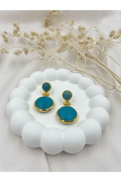 Lunarie Turquoise Stone Dangle Earrings with Gold Detail – Elegant and Glamorous Design