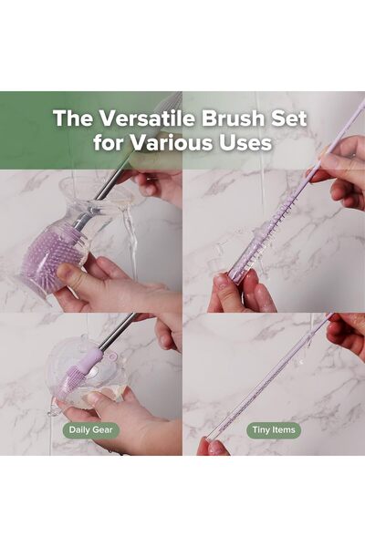 Haakaa Silicone Cleaning Brush Kit - Multi-Purpose Bottle Brush, Lavender