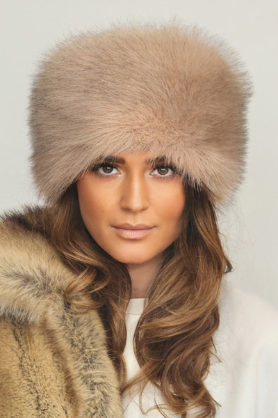 Mağazam Online Russian Style Long Fur Trendy Kalpak Hat Winter Plush Vegan Faux Fur - Soft Earth Grey