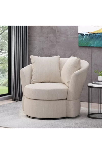 homejoyz كرسي إيكو إيدج من الكتان والخشب السويدي - بيج