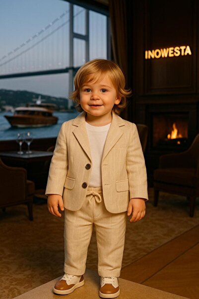 inowesta trend Erkek Bebek&Çocuk %100 PAMUK-Keten Salaş Ceket T-shirt Pantolon Üçlü Spor Takım Elbise 3’Parça