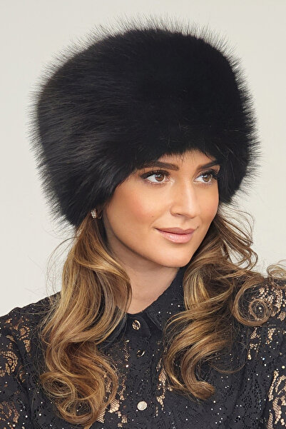 Mağazam Online Russian Style Long Fur Trendy Kalpak Hat Winter Plush Vegan Faux Fur - Soft Black