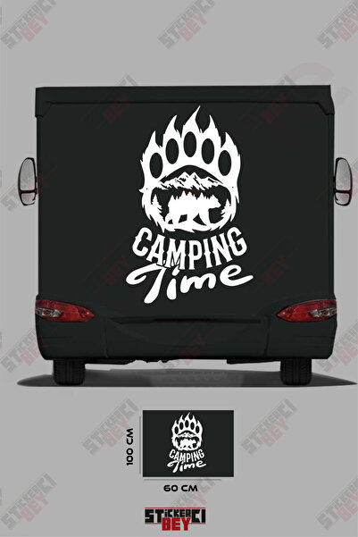 STİCKERCI BEY ملصق كارافان مزين بصورة دب وصورة جبل مكتوب عليها 'وقت التخييم'