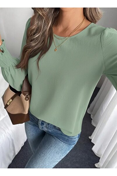 Nnstartshopping Women's Long Sleeve Round Neck Aerobin Blouse