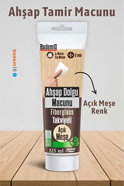 Badem10 (PREMİUM) Ahşap Parke Tamir Macunu AÇIK MEŞE Mobilya Masa Dolgu Çatlak Çizik Giderici 125 ML