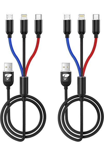 Aioneus 3 in 1 Charging Cable, Multi Charging Cable 2Pack 1.2M Fast Charging (Type-C, Micro USB, Lightning)