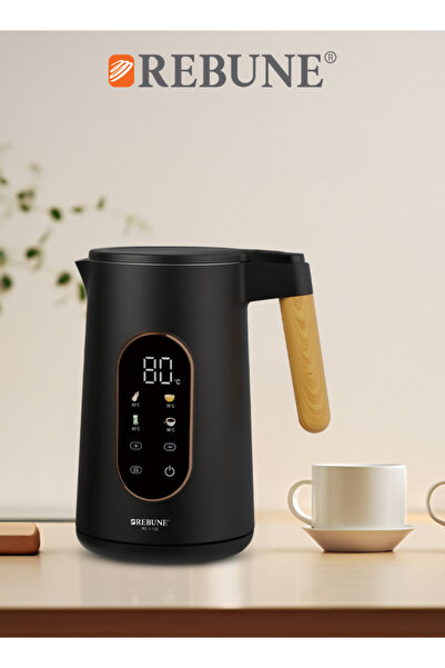 rebune Riboon Electric Kettle 1.7L 2200W - LED Touch - Stainless Steel - Black - RE-1-132