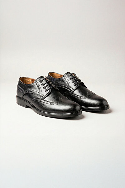 USLU Erkek Siyah Klasik Ayakkabı İşlemeli Damatlık ve Takım Elbise Altı Şık M...