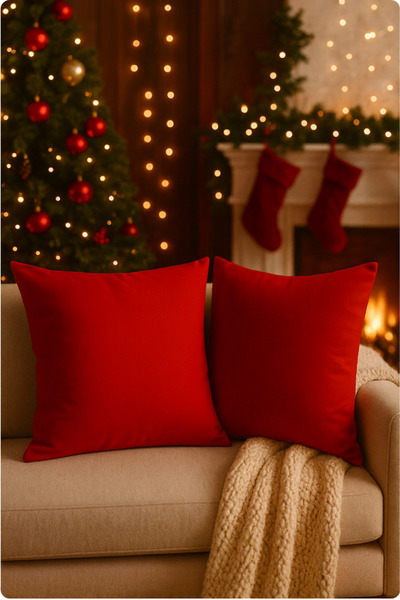 SADEN HOME YILBAŞI KONSEPTLİ 2 Lİ DÜZ KIRMIZI KIRLENT KILIFI