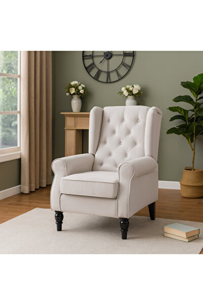 homejoyz | كرسي بذراعين من الكتان – أبيض