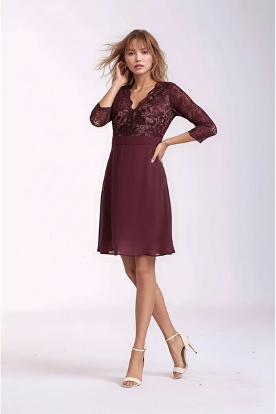 MAMAYAGA Γυναικείο γιακά από τούλι Λεπτομερές μανίκι Truvacor Κομψό άνετο καλούπι Βραδινό φόρεμα με καμπύλη σε μέγεθος