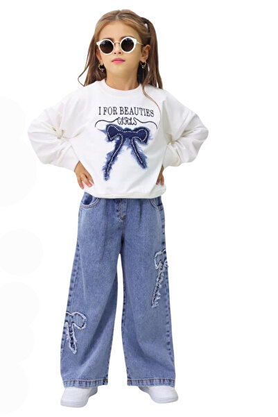 NURTOPU Girls' Suit Top and Bottom Set Transitional Top Bottom Soft Jeans Elastic Waist Cotton Fabric