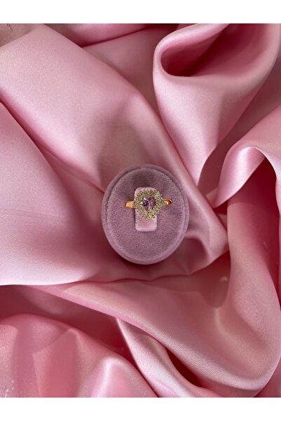 JEWELRY gold pembe taşlı love yüzük