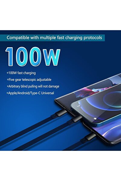 KASTWAVE 3-in-1 100W Retractable Multi Charging Cable (3.6 ft)