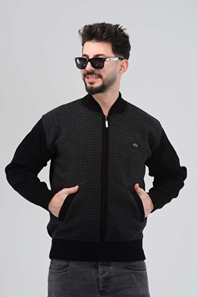 HEDEFNUR TEKSTİL Men's Dad and Middle-Aged Knitwear Knit Inside Lined Acrylic Zippered Winter Dad Cardigan