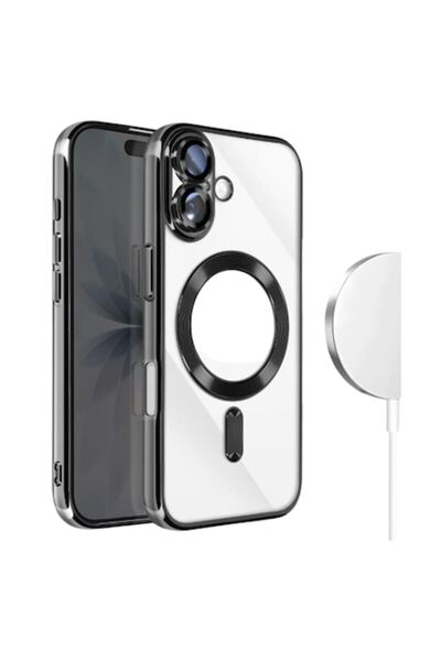 Plating Carcasă pentru iPhone 17, MagCase, TPU transparent, ramă neagră