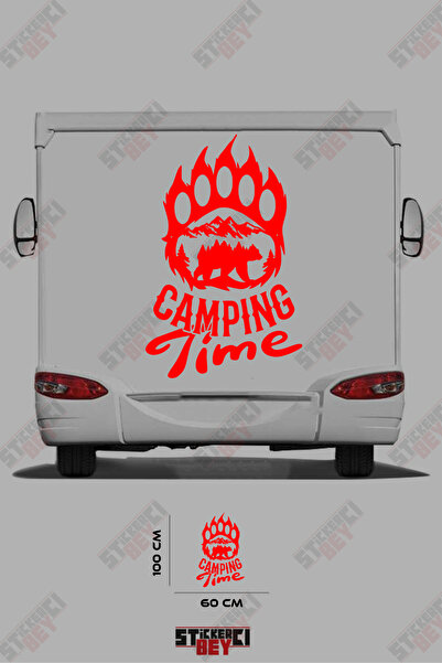 STİCKERCI BEY ملصق كارافان مزين بصورة دب وصورة جبل مكتوب عليها 'وقت التخييم'