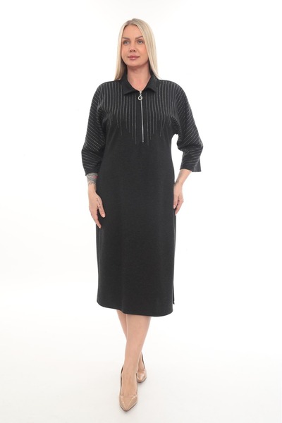 etselements Polo Neck Dress with Stones and Zipper Ets7267