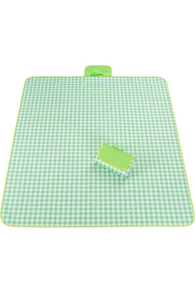 OEM Picnic and beach rug, waterproof, with handle, 200×150 cm, Premium – green with white checks
