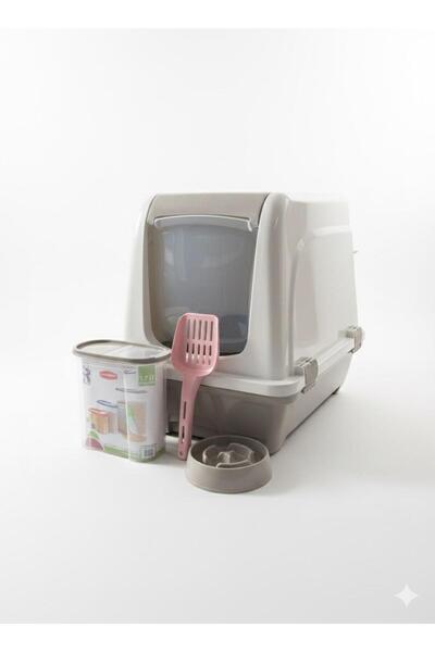 Store Orta boy kapaklı çekmeceli kedi tuvaleti + 175ml mama kabı+ 1.7 lt saklama kabı ÖZEL SET
