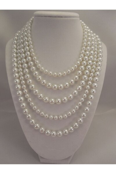 Shiklik طقم قلادة نسائية مكون من 5 قطع باللون الأبيض مع اللؤلؤ