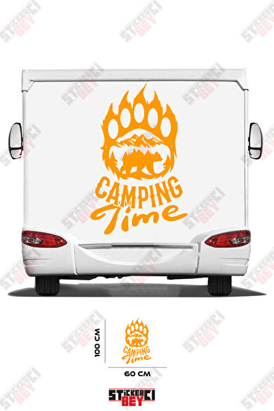STİCKERCI BEY ملصق كارافان مزين بصورة دب وصورة جبل مكتوب عليها 'وقت التخييم'