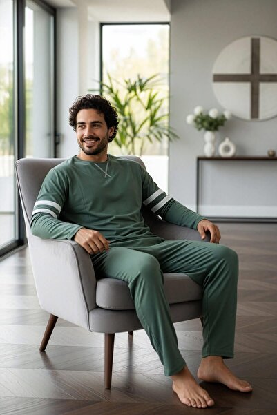 Pijamaevi Ανδρικό σετ πιτζάμες με μακρυμάνικο στυλ με πράσινο σχέδιο