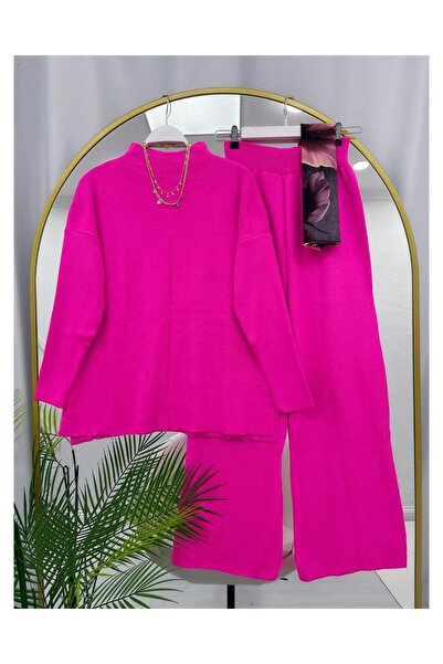 YEDİLALE Stand-Up Collar Casual Wide-Leg Knit Tunic Pants Double Set [Not a Shawl Genius, Size Range 38-44]