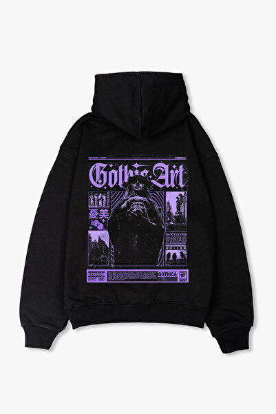 Freak Tshirt oversized Μαύρο φούτερ με κουκούλα Gothica Art Unisex – 3 Thread...