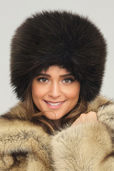 Mağazam Online Russian Style Long Fur Trendy Kalpak Hat Winter Plush Vegan Faux Fur - Soft Dark Brown Mottled