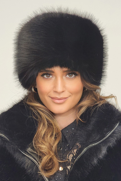 Mağazam Online Russian Style Long Fur Trendy Kalpak Hat Winter Plush Vegan Faux Fur - Soft Black