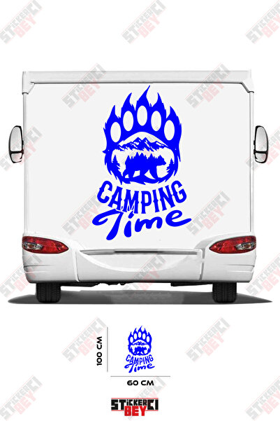 STİCKERCI BEY ملصق كارافان مزين بصورة دب وصورة جبل مكتوب عليها 'وقت التخييم'