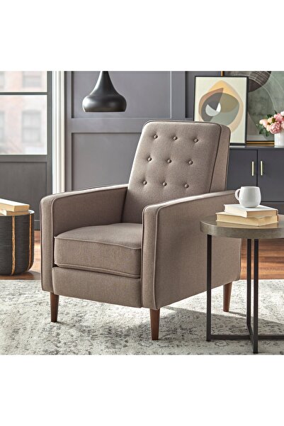 homejoyz كرسي ComfortEase من الكتان والخشب السويدي - رمادي