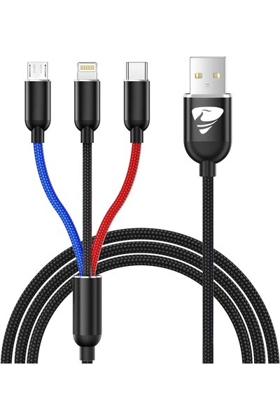 Aioneus كابل شحن متعدد 3 في 1 بطول 4 أقدام (USB-C، Micro USB، Lightning)