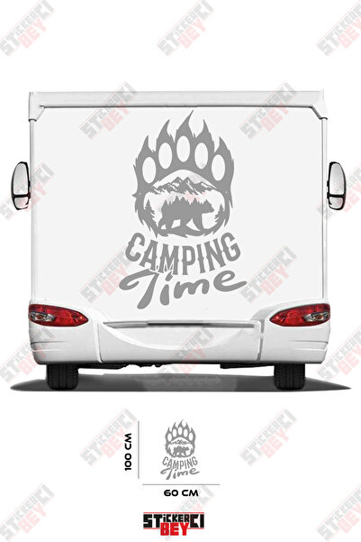 STİCKERCI BEY ملصق كارافان مزين بصورة دب وصورة جبل مكتوب عليها 'وقت التخييم'