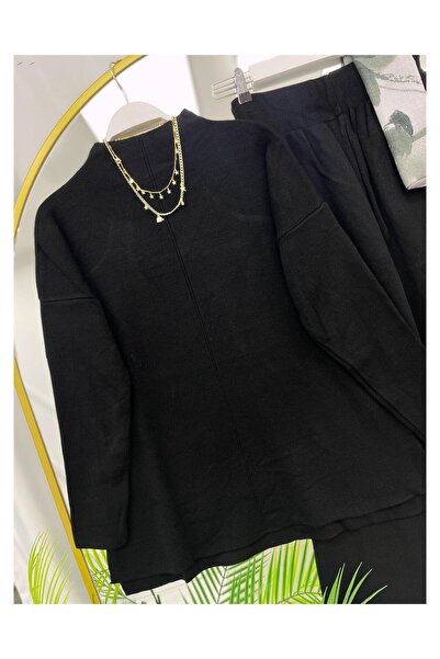 YEDİLALE Stand-Up Collar Casual Wide-Leg Knit Tunic Pants Double Set [Not a Shawl Genius, Size Range 38-44]