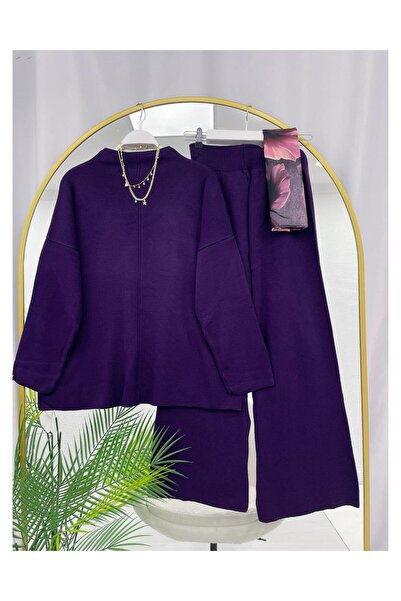 YEDİLALE Stand-Up Collar Casual Wide-Leg Knit Tunic Pants Double Set [Not a Shawl Genius, Size Range 38-44]